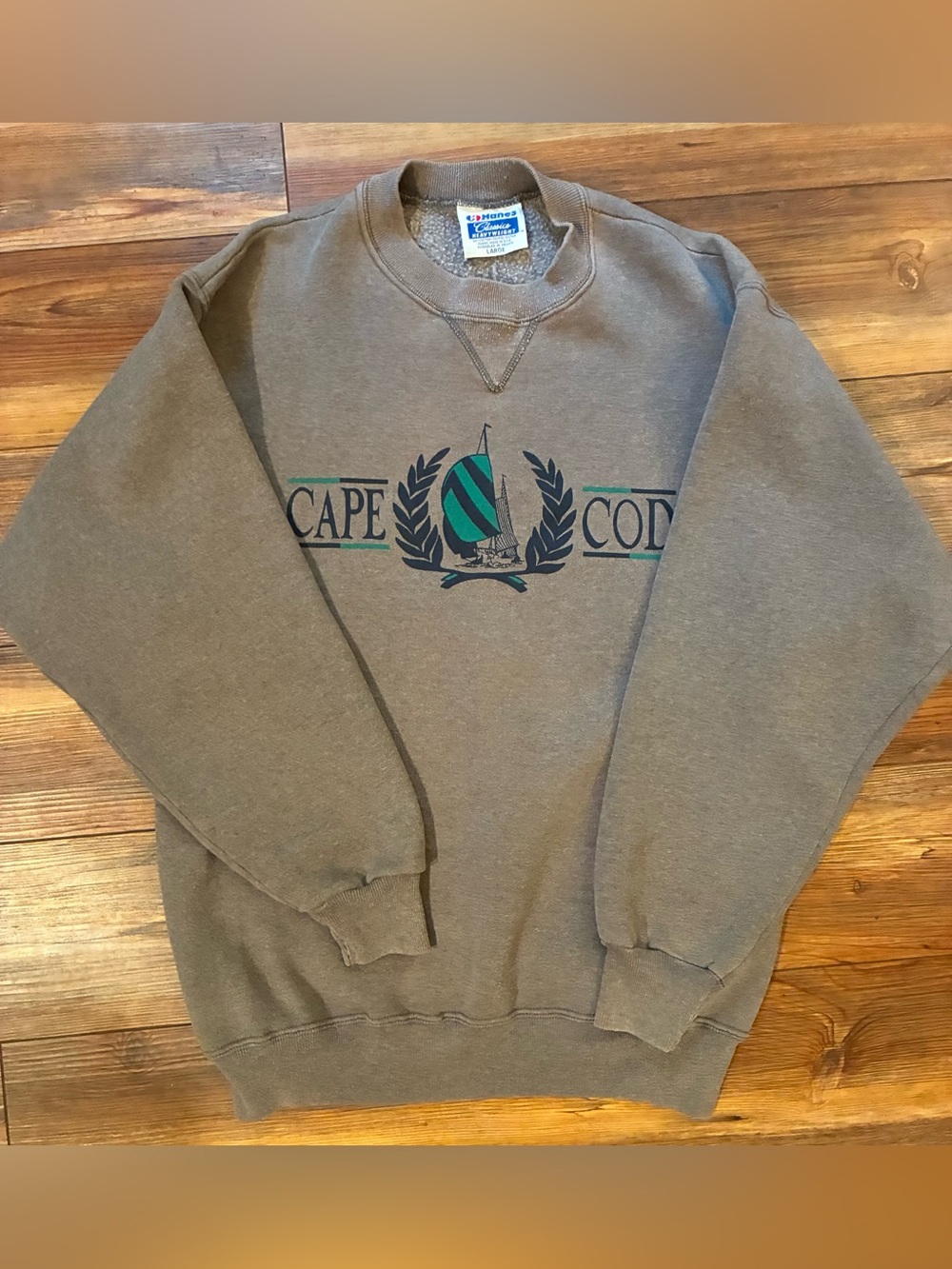 Vintage 90s Cape Cod Hanes Heavyweight Sweatshirt Large Nautical Faded